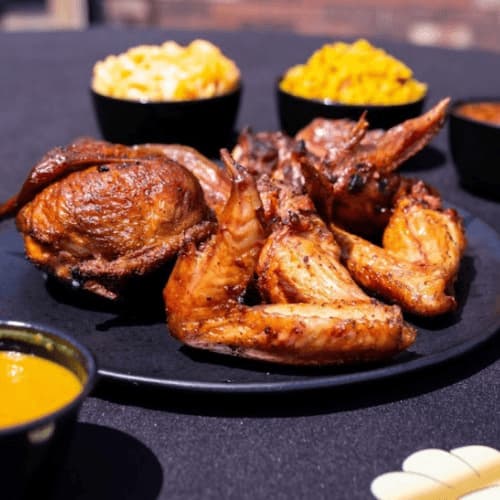 Smoked ribs and wings from Bob's Famous BBQ, across the road from the hotel